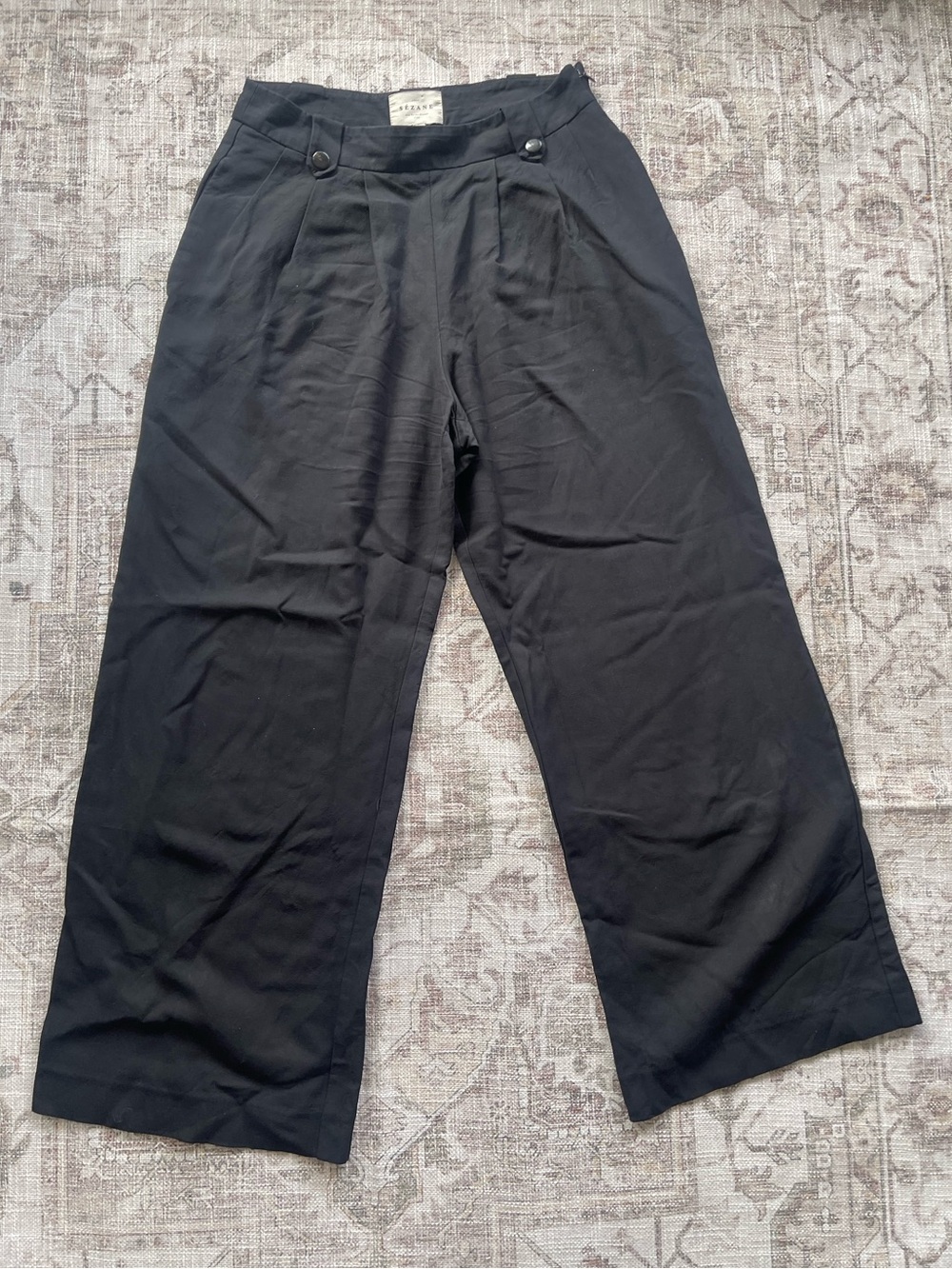 Sezane Black Wide-Leg High-Rise Crop Minimalist Trousers